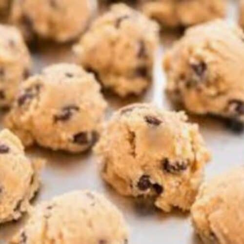 paleo cookie dough balls with almond flour, raw honey, real vanilla extract, and grass-fed butter