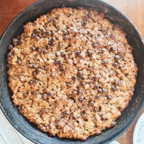 sugar free gluten free healthy skillet monster cookie with chocolate chips