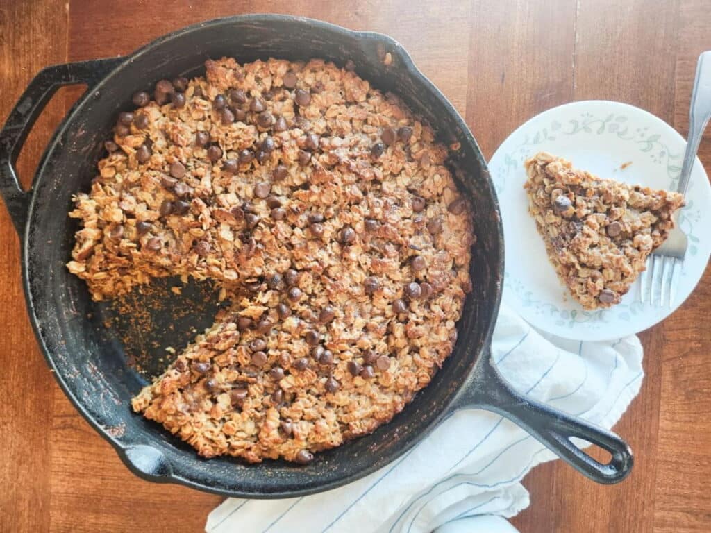healthy sugar free gluten free monster cookie in a skillet